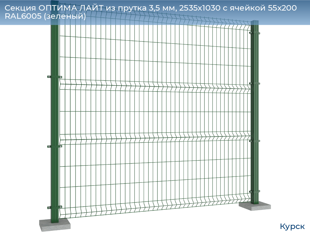Секция ОПТИМА ЛАЙТ из прутка 3,5 мм, 2535x1030 с ячейкой 55х200 RAL6005 (зеленый), kursk.doorhan.ru