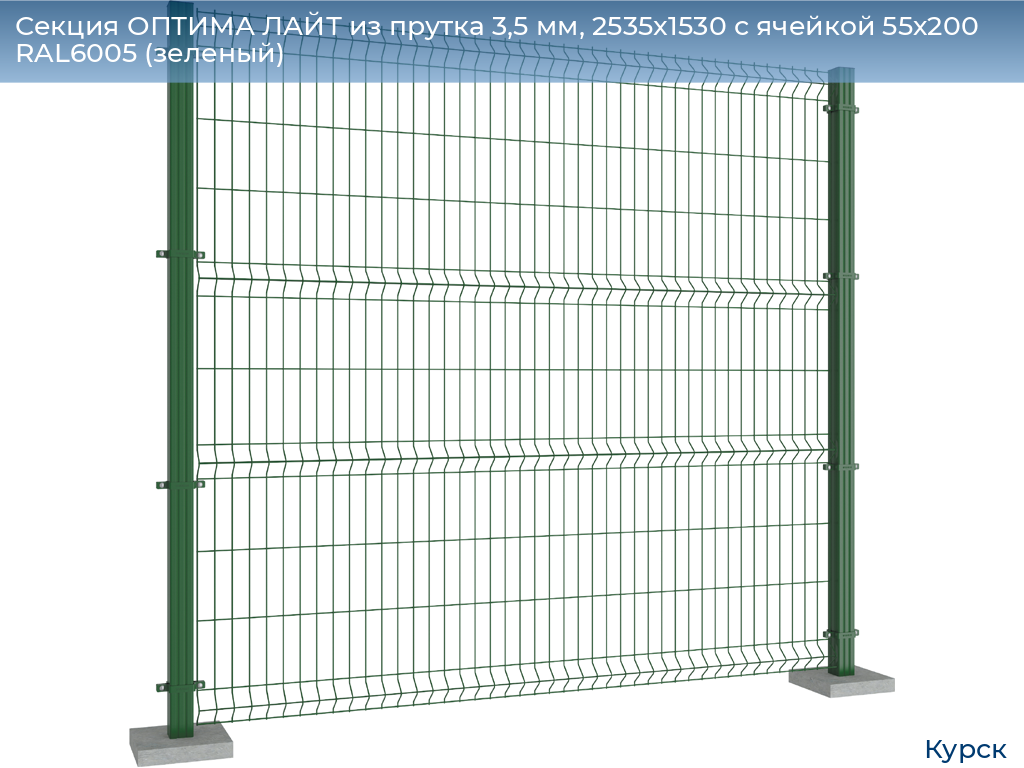 Секция ОПТИМА ЛАЙТ из прутка 3,5 мм, 2535x1530 с ячейкой 55х200 RAL6005 (зеленый), kursk.doorhan.ru