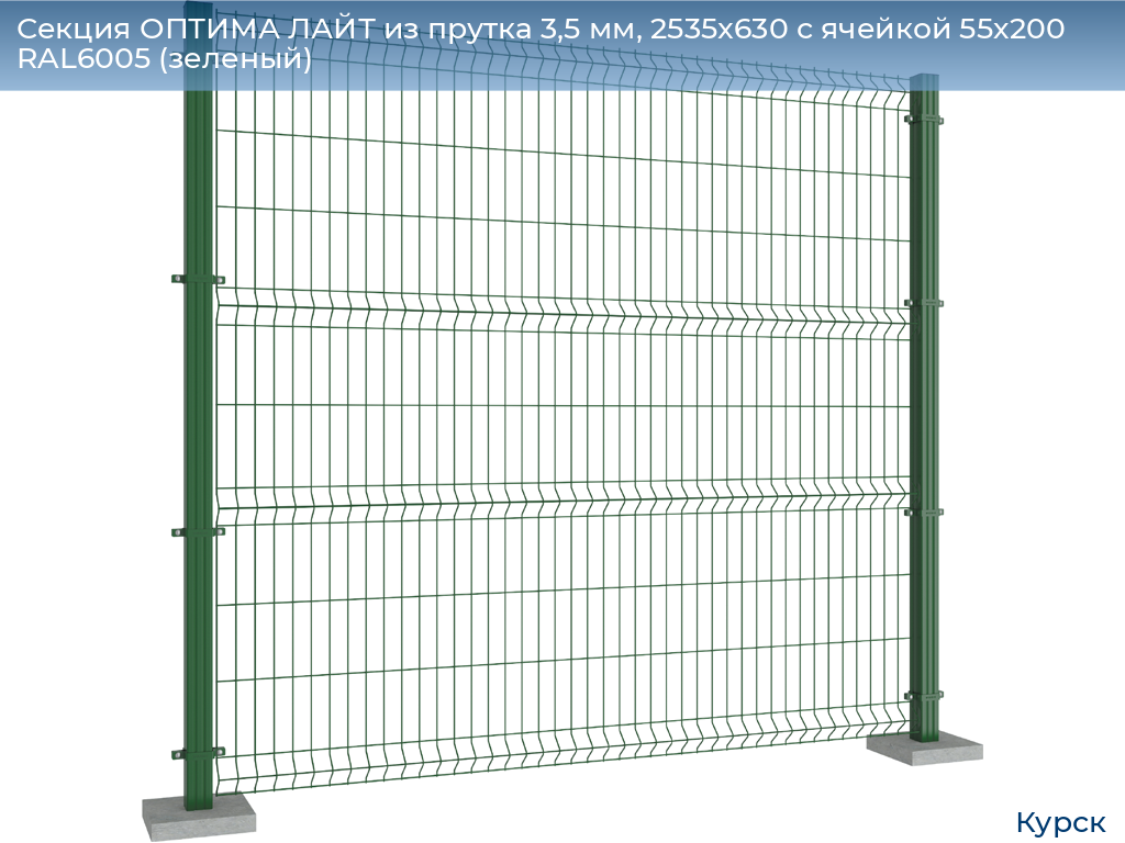 Секция ОПТИМА ЛАЙТ из прутка 3,5 мм, 2535x630 с ячейкой 55х200 RAL6005 (зеленый), kursk.doorhan.ru