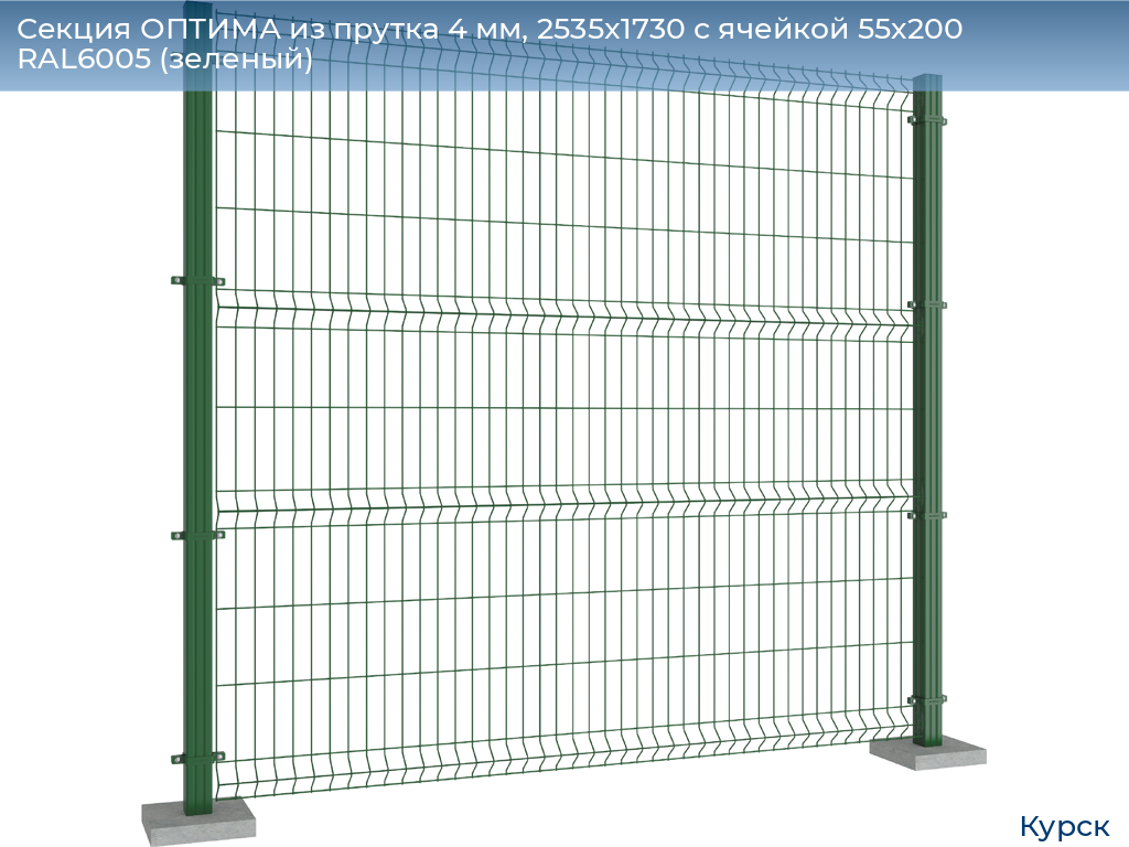 Секция ОПТИМА из прутка 4 мм, 2535x1730 с ячейкой 55х200 RAL6005 (зеленый), kursk.doorhan.ru